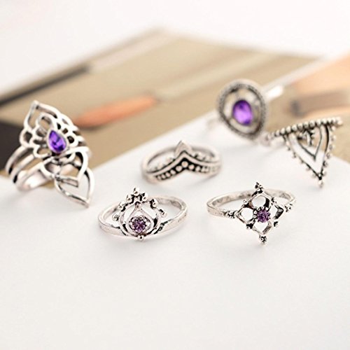 Hmlai Clearance! 7Pcs/Set Women Rings Set Natural Gemstone Fire Opal Diamond Ring Wedding Engagement Jewelry Gift - Thumbnail 4
