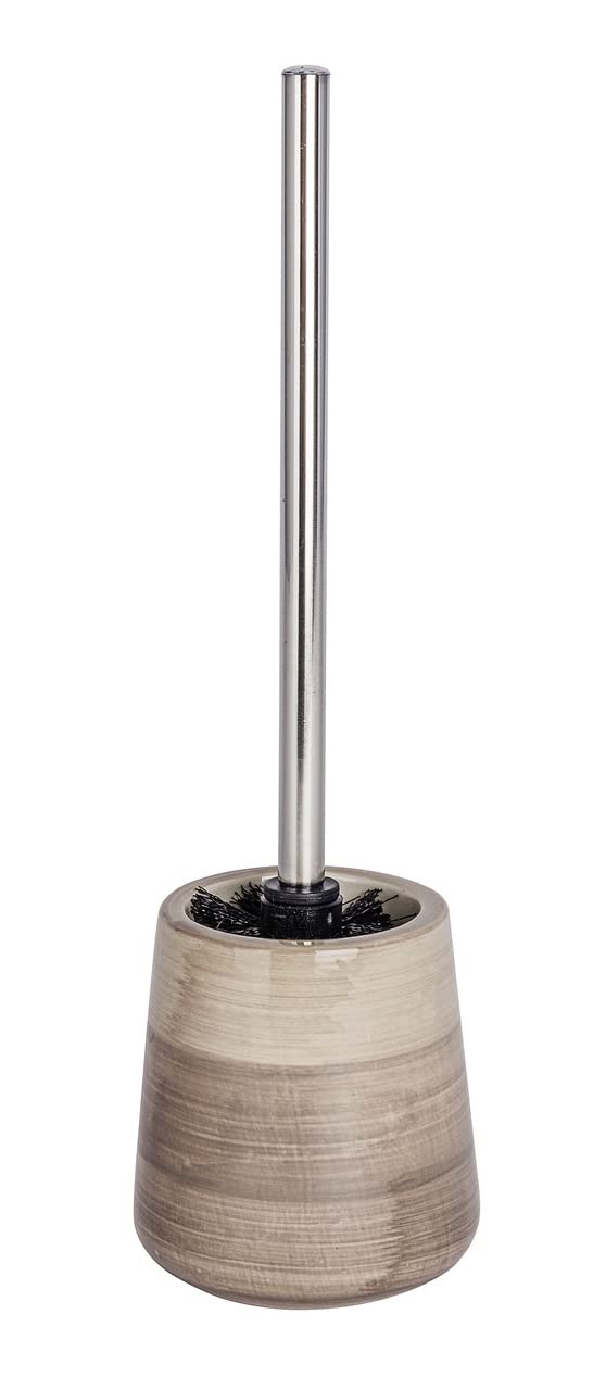 WENKO Toilet Brush and Holder Pottery of Ceramic in Sand-Beige, 12.5 x 12.5 x 39.5 cm