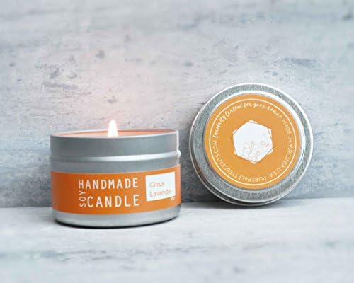 Citrus Lavender Natural Spa Aromatherapy Soy Candle Travel Tin 20 Hour Burn Time Handmade