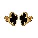 Women Sterling Silver Flower Shape Black Onyx Diamond Fashion 18K Gold Plated Four 4 Leaf Clover Stud Earrings, Designer Jewelry