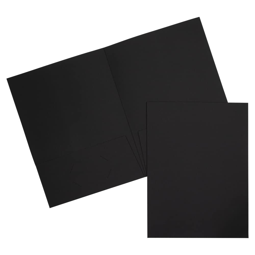 JAM PAPER Two Pocket Cardstock Business Folders - Black Linen - 6/Pack