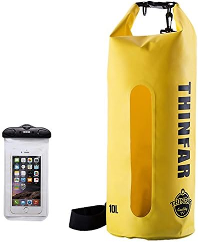 Ultralight Waterproof Dry Sack with Window-Durable Roll-top Closure Dry Bags along with Waterproof Touch Screen Friendly Phone Case for Rafting, Boating, Hiking, Camping,Swimming Yellow 10L