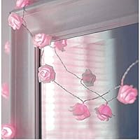 Syhonic 20 LED Battery Operated Rose Flower String Light Wedding Garden Chrismas Decor (Pink)