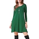 Costyleen Women's Casual Long Sleeve Loose Simple Flowy Swing T-Shirt Dress Green XL