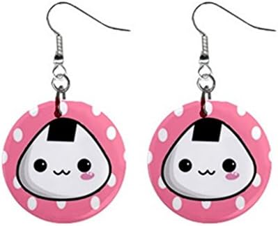 Riceball Earrings,Pink Polkadot background