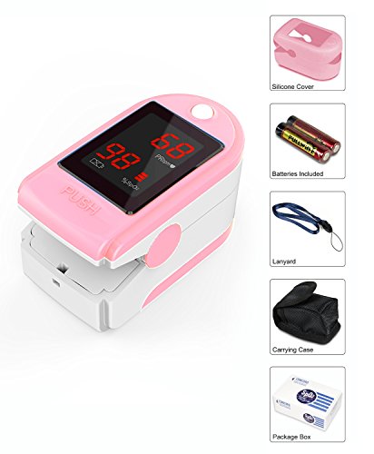 Concord Basics Fingertip Pulse Oximeter - Pink - with Carrying Case, Lanyard and Batteries
