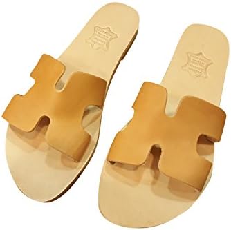 Ancient Greek Style Leather H Sandals Roman Handmade Womens Slide Slip-on Shoes Gladiator Spartan Summer Flat Greece Fashion Tan