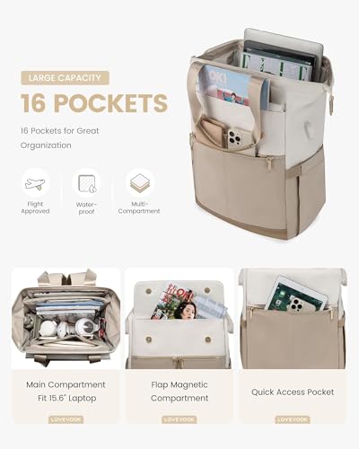 Laptop Backpack for Women, 15.6-Inch Work Bag, Waterproof Travel Backpack with Organizer, Fashionable Teacher & Nurse Bag, 2-Piece Set Vintage College Work Daypacks