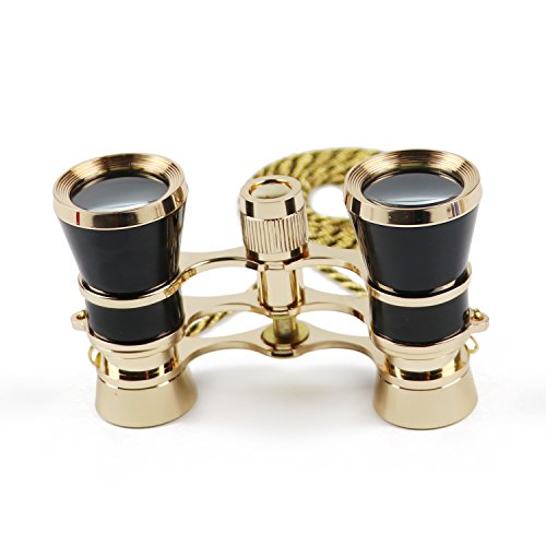 Kingscope 3X25 Vintage Opera Glasses Binoculars for Theater Musical Concert (Black, with Chain)