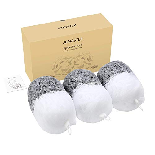 JCMASTER Loofah Shower Scrunchie for Men Women, [ Non-Vacuum Pack ] Mesh Pouf Poofs Puff Bath Lufa Loufa Luffa Scrubber Sponges for Exfoliating Your Skin 6 Pack, Large, White and Gray, 75g Each - Thumbnail 6