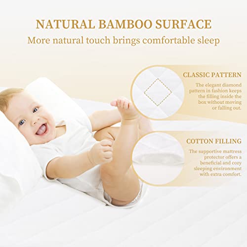 Safe and Sound Crib Mattress Protector (1 Pack), Waterproof Quilted Fitted Mattress Pads, Soft, Breathable, Organic, Bamboo Rayon Fabric Crib Mattress Cover (28x52 Inches, White)