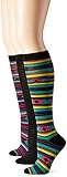 Steve Madden Women's Aztec Stripe Knee High Socks 3-Pack, Purple/Black, 9-11