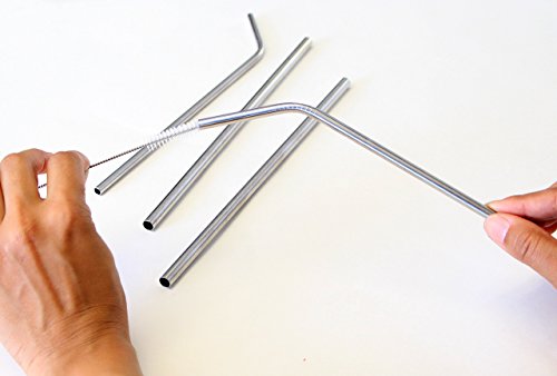 Green Heart Stainless Steel BPA Free Reusable Straw with Cleaning brush, 9.5-Inch, Set of 4 (2 Bent and 2 Straight Wide Mouth) - Thumbnail 3