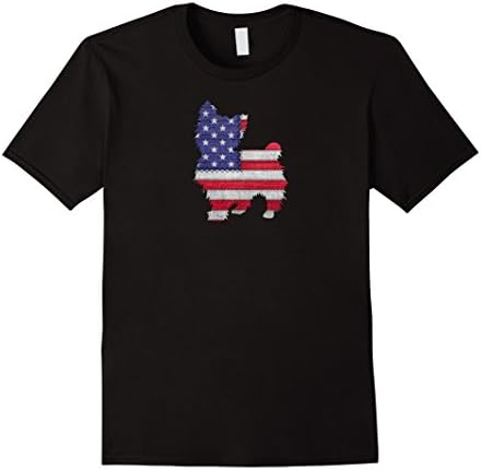 Mens Patriotic YORKIE-POO American Flag Embroidery T-Shirt 2XL Black
