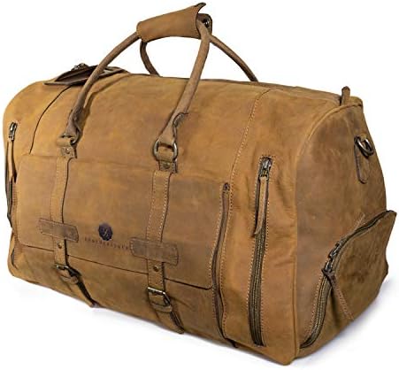 Flatiron 22 Inch Handmade Genuine Buffalo Leather Duffel Weekender Overnight Travel Bag with Shoe Compartment for Men and Women Crazy Horse Distressed Vintage Brown Carry-On 1 Flatiron 22 Inch Handmade Genuine Buffalo Leather Duffel Weekender Overnight Travel Bag with Shoe Compartment for Men and Women Crazy Horse Distressed Vintage Brown Carry-On
