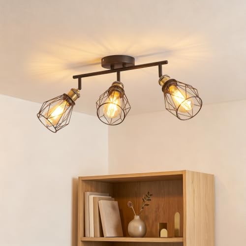 ANWIO Ceiling Lamp with 3 Bulbs, E27 Rotating Interior LED Spotlights, Black Ceiling Lights, Wall Spotlight for Indoor Lighting for Bedroom, Hallway Kitchen (No Bulb)