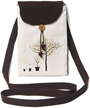 CreativeStorage Small Chinese Vintage Style Handmade Canvas Imprinting Yellow Tree Cross Body Purse Bag