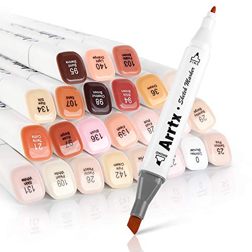 Arrtx Skin Tone Markers, 36 Colors Dual Tip Twin Marker Pens with Carry