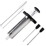KAYCROWN Best Utensils Meat Injector Stainless Steel Marinade Flavor Injector Kit With 2 Professional Marinade Needles And See-Thru Window With Measurement, Bonus Cleaning Brushes