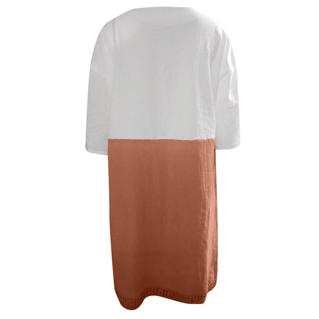 POTO Women Dresses, Loose Color Stitching Casual Dresses with Pockets Cotton Linen Tunic Dress Party Dress Beach Dress