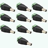 JacobsParts Male DC Barrel Power Plug Screw-on Wire Connector 5.5mm x 2.1mm for 12V/24V LED Strip and Electronics (10 Pack)