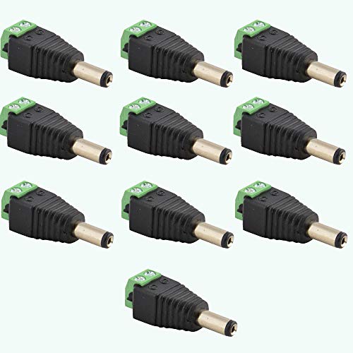 JacobsParts Male DC Barrel Power Plug Screw-on Wire Connector 5.5mm x 2.1mm for 12V/24V LED Strip and Electronics (10 Pack)