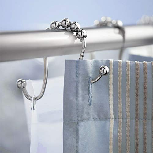 Double Head Shower Curtain Hooks Rings, Stainless Steel Heavy Duty Roller Double Glide Shower Hooks for Bathroom Shower Rod Curtains Liners,Polished Shower Curtain Rings Set of 12 (Polished Chrome) - Thumbnail 5