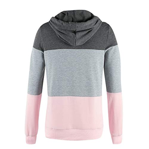 Aunimeifly Women's Color Block Patchwork Hoodie Ladies Striped Long Sleeve Short Sweatshirt Autumn Tops Blouse Gray