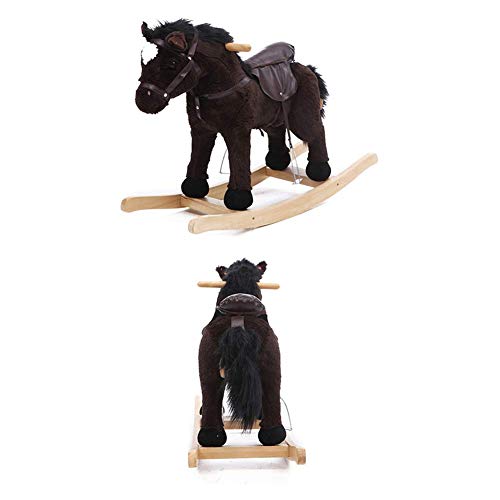 image for ZFF Roller Rocking Horse,Wooden Handmade Plush Rocker Chair with Music