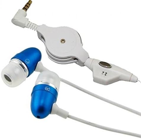 Retractable Headset Handsfree Earphones Mic Dual Metal Earbuds Headphones In-Ear Wired [3.5mm] [Blue] for OnePlus 5 - OnePlus 5T - Samsung Galaxy Note 3 (N9000)