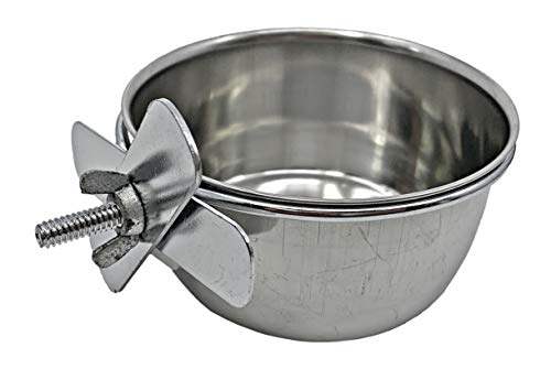 Bonka Bird Toys 800121 Stainless Steel 10 oz Cage Coop Clamp Bolt Cup Bird Dog Food Water Bowl Parrot Feeder Dish Rabbit Holder Birds Seed Dishes Feeding Supplies clamp Dispenser
