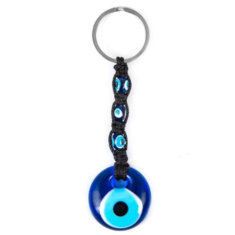 Jeannieparnell Lucky Evil Eye Glass Black Macramé Keyring Amulet, 11cm, Width 3cm - 502