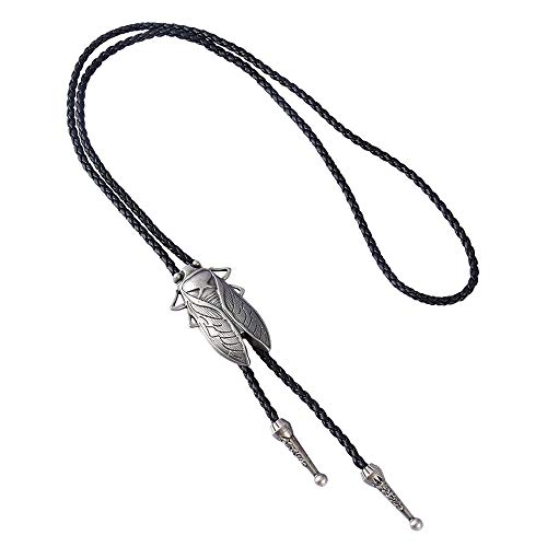 AZORA Western Cowboy Vintage Bolo Tie Retro Leather Necktie Black Men Boys (Cicada Silver Bolo Tie)
