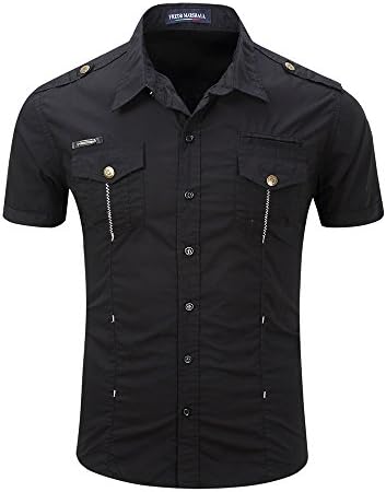 FASHIONMIA Mens Casual Short Sleeve Button Down Shirts Black 2XL