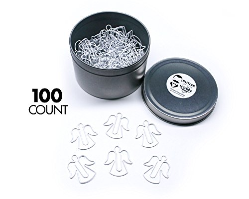 Butler in the Home Angel Shaped Paper Clips Great For Paper Clip Collectors or Religious Gift - Comes in Round Tin with Lid and Gift Box (White 100 Count)