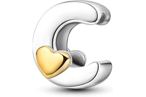 Parmuz 925 Sterling Silver Letter Charms A-Z for Bracelets Necklace Golden Heart Alphabet Initial Beads Pendant Jewelry Gift for Women