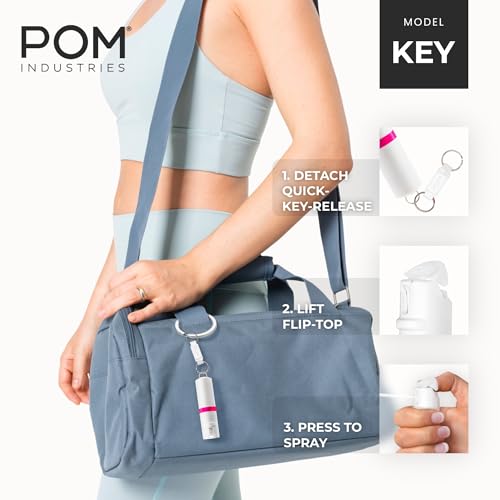 POM Pepper Spray Keychain, Quick Key Release for Instant Access, Flip Top Safety, Maximum Strength OC Formula with UV Marking Dye, 25 Bursts, 10 ft Range, 0.5 fl oz