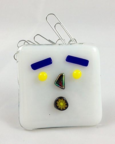 Kiln Fired Fused Glass White Desk Accessory Paper Clip Magnetic Holder