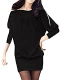 Allegra K Ladies Batwing Zip Neck Casual One Piece Short Tee Dress