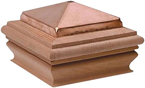 Woodway Copper Post Cap – Small Pyramid With Treated Wood Base Fence Top for Garden, Deck and Patio, 4 x 4, 1 Pack