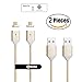 NetDot 2 Pack 2nd Generation 1m/3.3ft Nylon Bradied USB Fast Charging Magnetic Micro USB Cable with LED Indicator Compatible with Android Device (3.3FT / 2 Pack Gold)