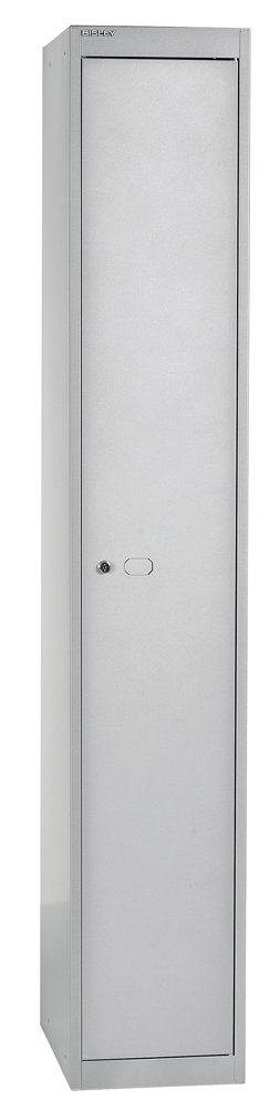 Office Hippo Bisley Steel Locker, Single Door, Fully Lockable Metal Storage With Shelf and Coat Hook, Metal Cabinet, Goose Grey, 30.5 x 45.7 x 180.2 cm