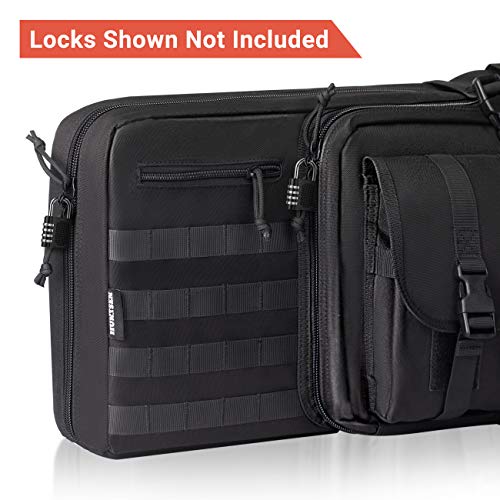 HUNTSEN Tactical Double Long Rifle Pistol Gun Bag Firearm Transportation Case Double Rifle Bag Outdoor Tactical Carbine Cases Water Dust Resistant Long Gun Case Bag (Black, 42")