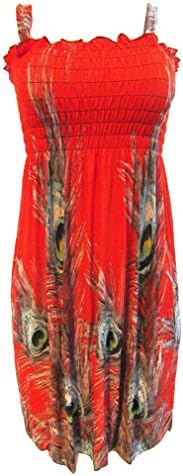 Women's Summer Butterfly Print Beach Casual Sundress (XL, feather_red)