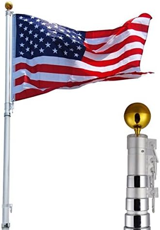 Marketworldcup 25ft Aluminum Telescoping Flagpole Kit Outdoor Gold Ball + 1 US America Flag New