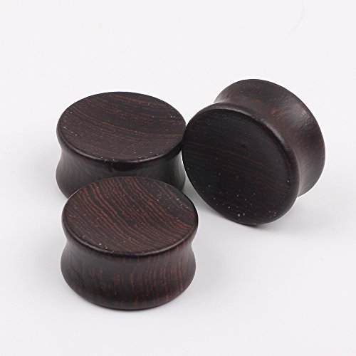 TIANCI FBYJS 3 Pair Concavity Black Wooden Gauges Wood Ear Tunnels for Women Men Earrings Plugs Stretcher Expander Piercing 00g (00g=10mm)
