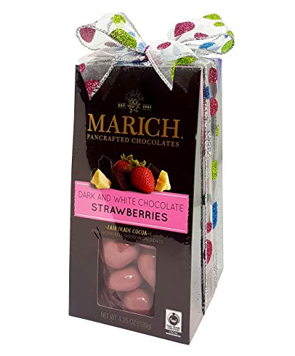 Marich Chocolates Trio Gift Set Chocolate Covered Fruits Collection (Dark and White Chocolate Strawberries, Dark Chocolate Blueberries, and Milk Chocolate Cherries) Gable Box 4.25 Oz. Each (Pack of 3)