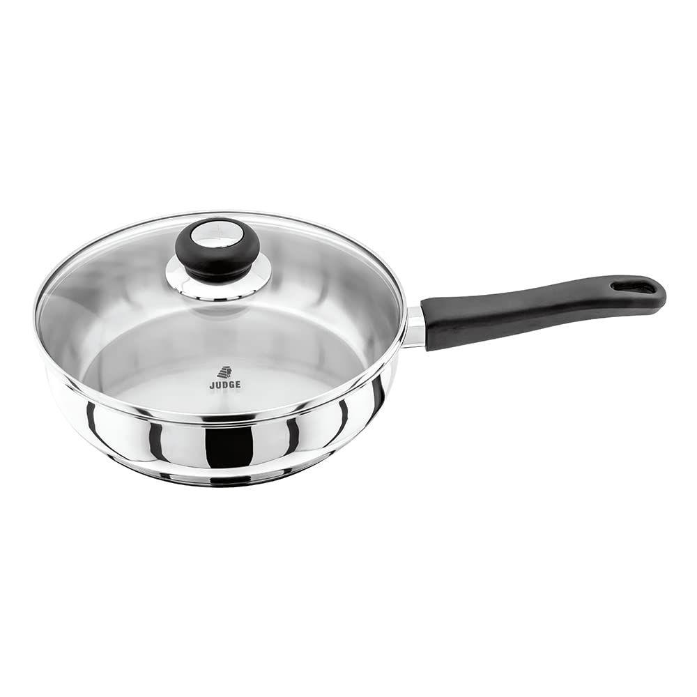 Judge Vista Stainless Steel Large Saute Pan 24cm, Shatterproof Vented Glass Lid, Induction Ready, Oven Safe, 25 Year Guarantee, Silver โ image 1