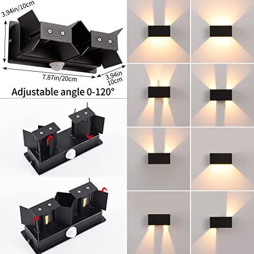 LED Wall Light Indoor/Outdoor with Motion Sensor, 24 W Wall Lamp, IP 65 Waterproof Outdoor Wall Light, 3000 K Warm White Wall Lighting, Modern Outdoor Light with Up Down Adjustable Beam Angle, Black
