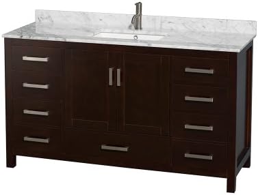 Sheffield 60 inch Single Bathroom Vanity in Espresso, White Carrara Marble Countertop, Undermount Square Sink, and No Mirror